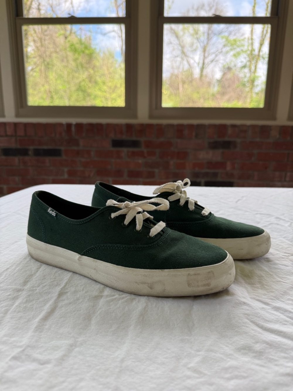 Keds Low-Top Canvas Sneakers in Dark Green with White Soles